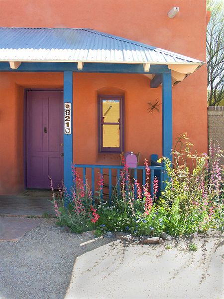 door--window-PICT5160-w.jpg - #0100_Purple Door:  In Old Town Tucson, Arizonia.  I liked the reflection in the window of the yellow house across the street.