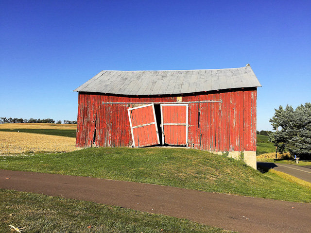 RedBarn_5020.jpg - "Red Barn, Crooked Doors 5020" - Taken in Mainville, near Bloomsburg, PA.