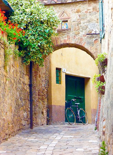 DoorBike_1020597.jpg - #0597 "Bicycle by Green Door" - San Quirico d'Orcia, Tuscany, Italy