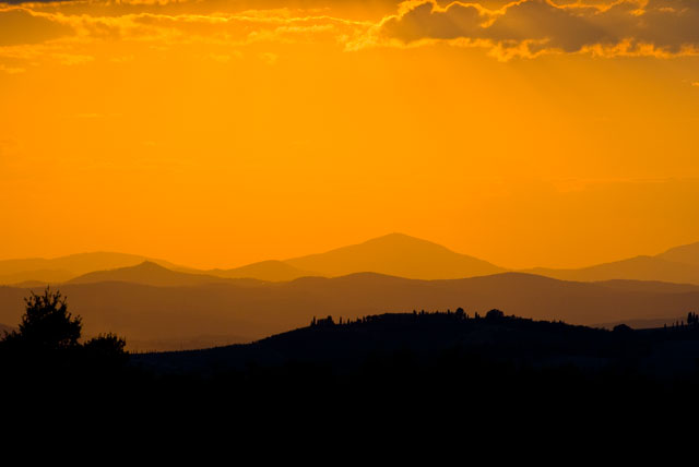 Sunset_DSC05917.jpg - #0234_Sunset looking towards Montalcino from our rental house, Pienza, Italy.