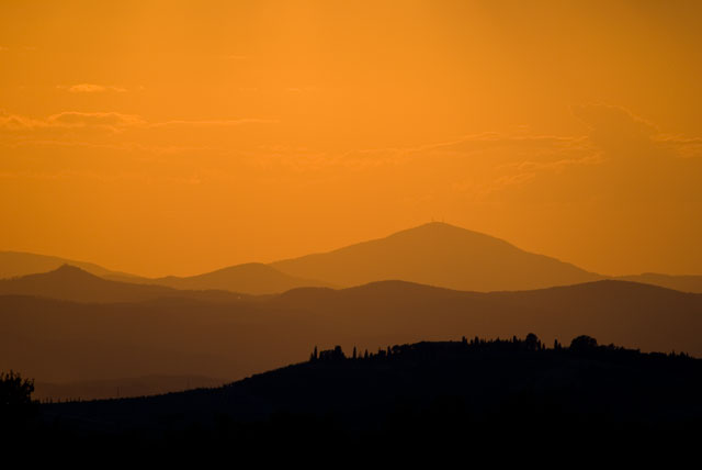 Sunset_DSC05920.jpg - #0233_Sunset looking towards Montalcino from our rental house, Pienza, Italy.