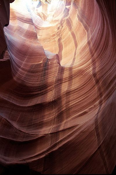 AntelopeCanyonAC-3-w.jpg - #0195_Antelope Canyon-3:  Antelope Canyon is a slot canyon near Page Arizonia carved by the winds and rain and is over 100 feet deep with a 1-2 foot opening at the top in most places.  Used my Canon T-90 35mm camera with 1-2 minute exposures.