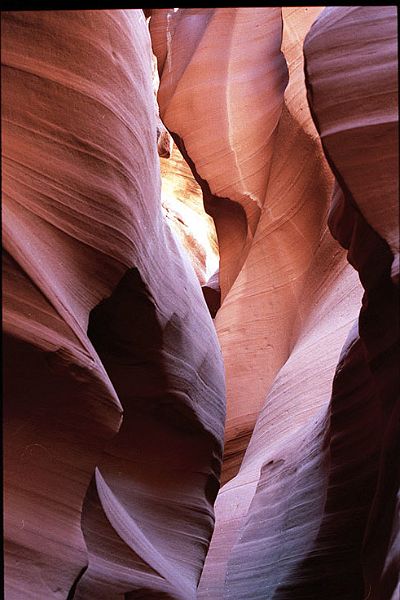 AntelopeCanyonAC-6-w.jpg - #0196_Antelope Canyon-6:  Antelope Canyon is a slot canyon near Page Arizonia carved by the winds and rain and is over 100 feet deep with a 1-2 foot opening at the top in most places.  Used my Canon T-90 35mm camera with 1-2 minute exposures.