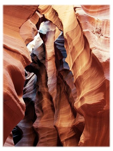 AntelopeCanyonAC-7-w.jpg - #0190_Antelope Canyon-7:  Antelope Canyon is a slot canyon near Page Arizonia carved by the winds and rain and is over 100 feet deep with a 1-2 foot opening at the top in most places.  Used my Canon T-90 35mm camera with 1-2 minute exposures.