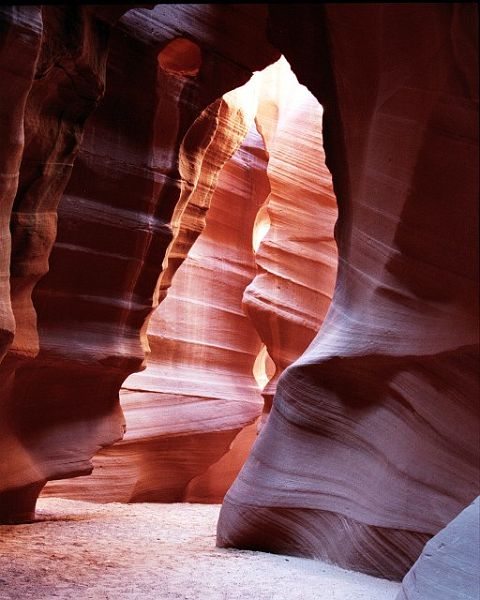 AntelopeCanyonAC-8-w.jpg - #0192_Antelope Canyon-8:  Antelope Canyon is a slot canyon near Page Arizonia carved by the winds and rain and is over 100 feet deep with a 1-2 foot opening at the top in most places.  Used my Canon T-90 35mm camera with 1-2 minute exposures.
