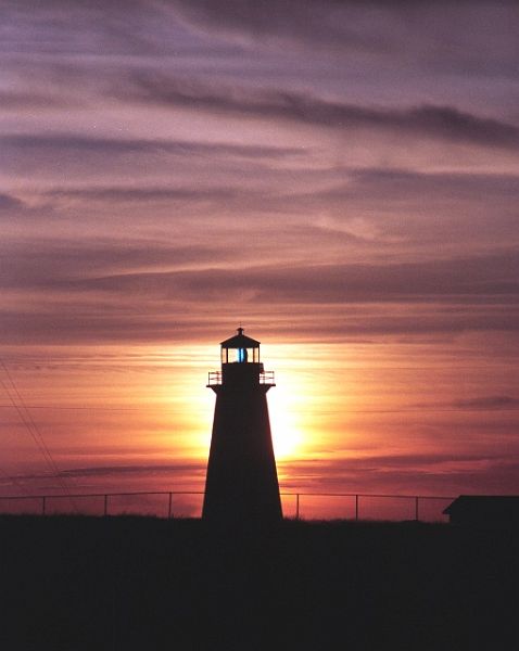 NS-Lighthousesunset-w.jpg - #0264_Pointe Enragée's Lighthouse at Sunset:  Captured at Cheticamp, Cape Breton, Nova Scotia.