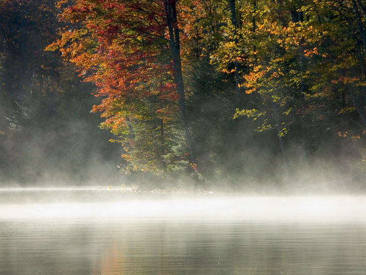 GreenRiver-PICT4245-w.jpg - #0017_Fall misty morning kayaking on the Green River Reservoir near Morrisville, Vermont.