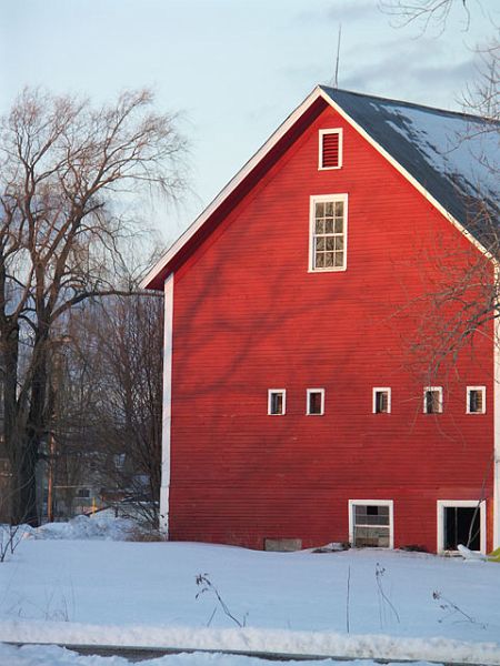 Mills_River_Jan_10_2006-4-w.jpg - #0026_Red Barn (Nancy Craig's)  from Mills River Park, Jericho, Vermont.