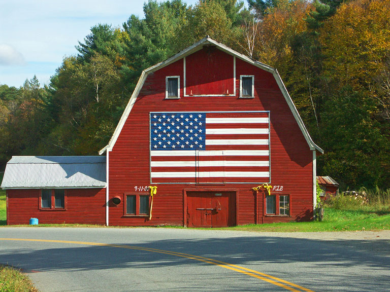 RedBarnAmerFlagPICT4467-w.jpg - #0030_American Flag Red Barn:  Jonesville, Vermont, Fall 2006.