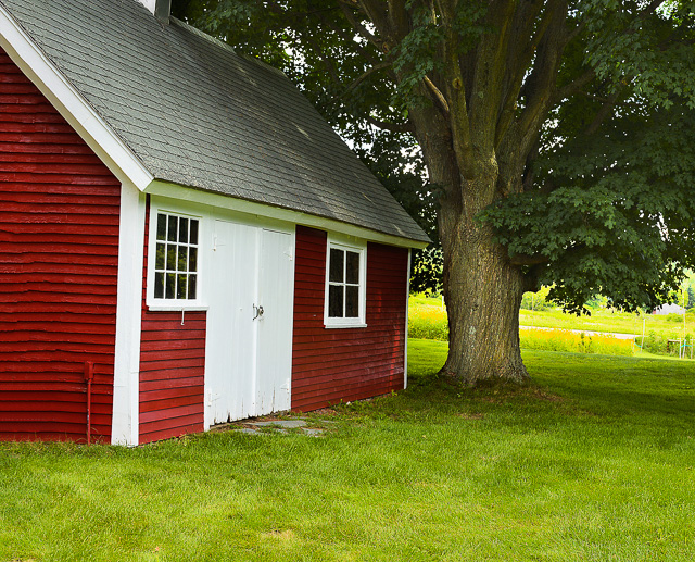 RedShedLargeMaple_RedBrickBuilding.jpg - "Red Shed with Large Maple" - Brick house at the end of Barber Farm Road, Jericho, VT.